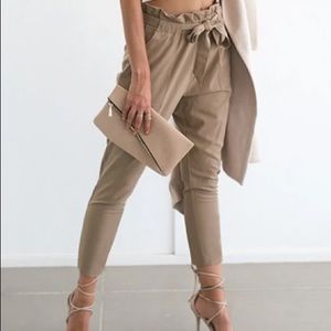 Beige Diane Trousers Paperbag Pants - Tan